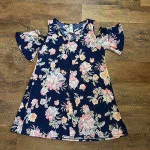 Women's 2B Together Dress Size L Navy Floral Cold Shoulder